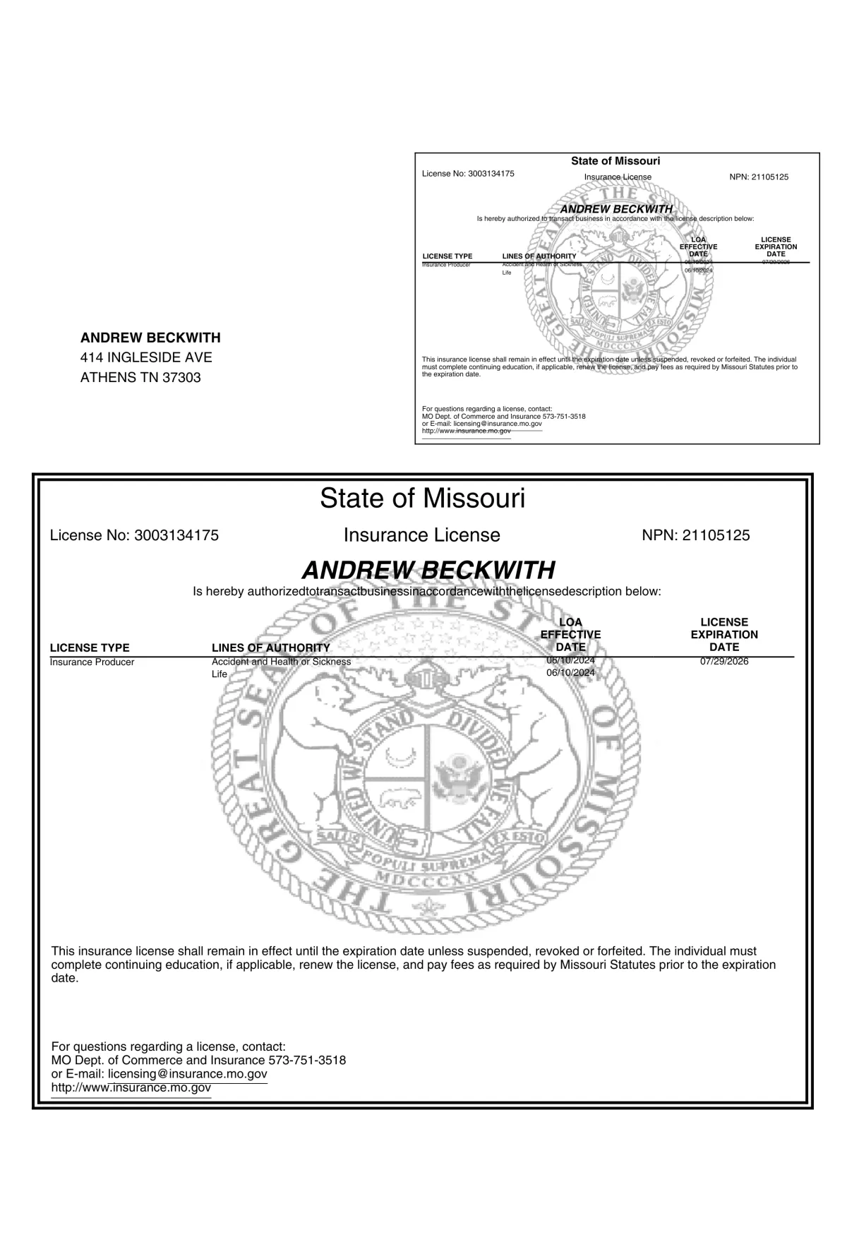 Missouri Health Insurance Broker Licenses