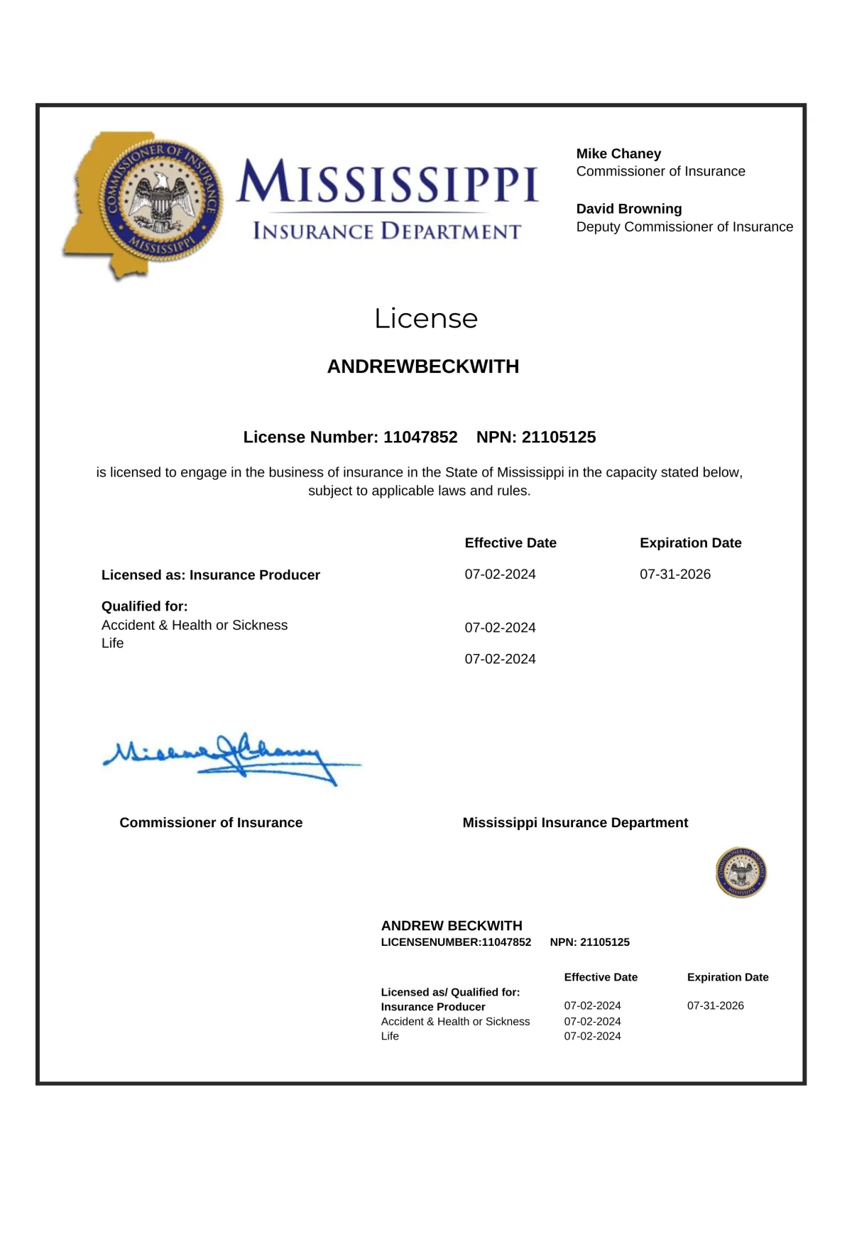 Mississippi Health Insurance Broker Licenses