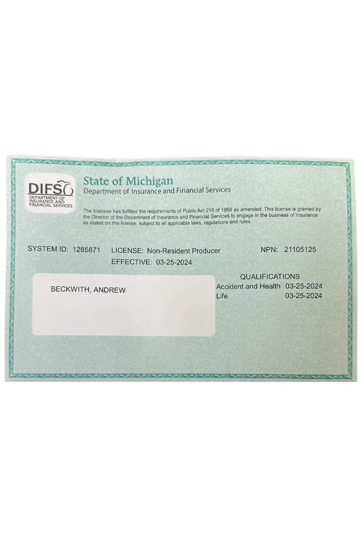 Michigan Health Insurance Broker License
