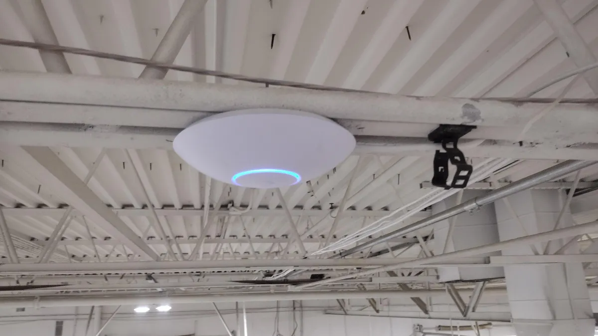 Server rack with blinking green lights