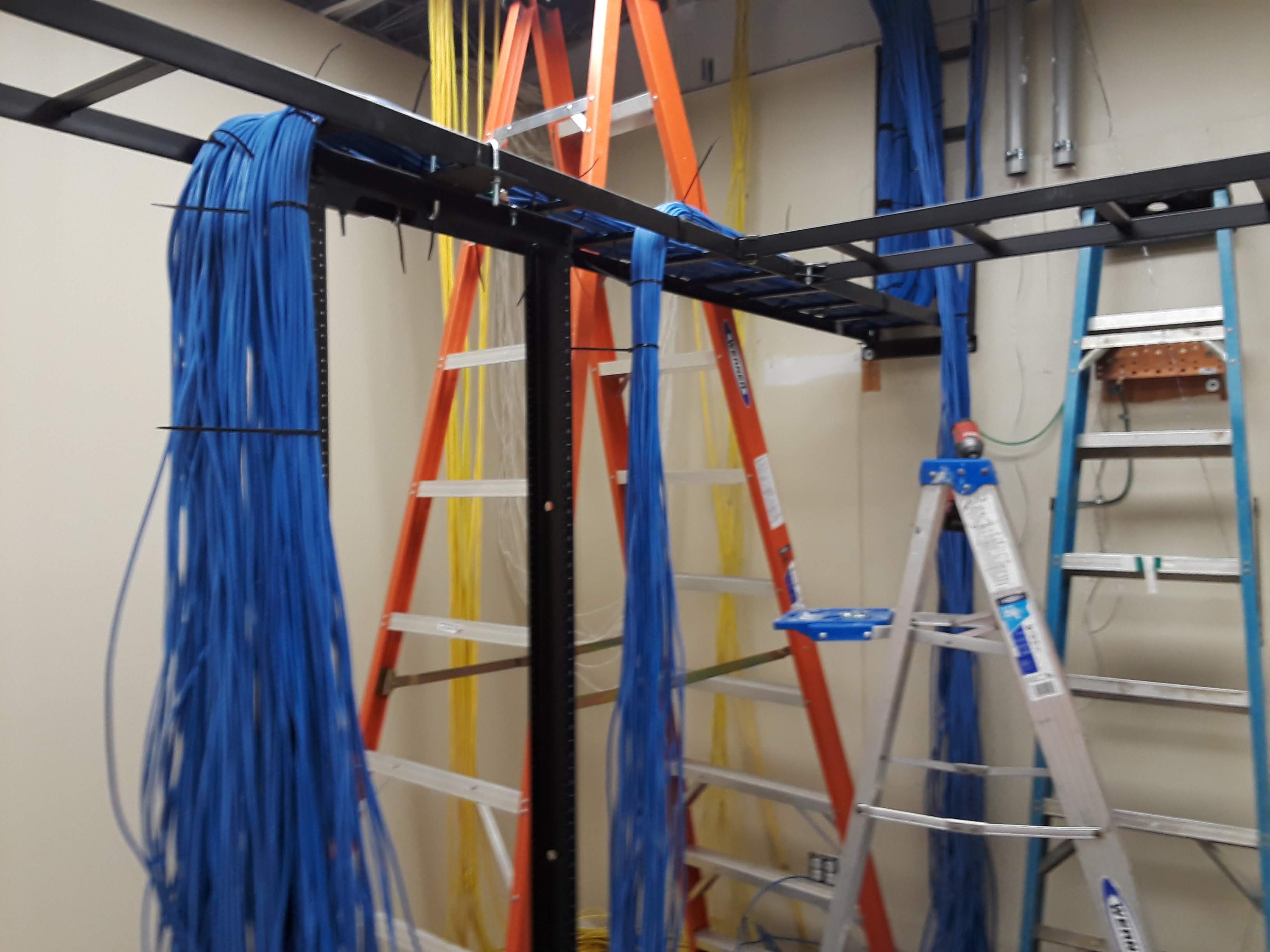 white and blue light on dark room