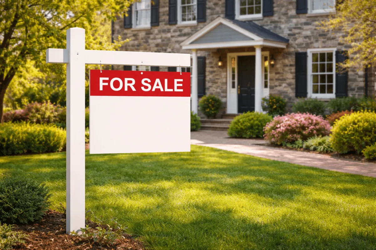 A "For Sale" sign in front of a charming Philadelphia home with a "Coming Soon" rider, symbolizing tight spring inventory.