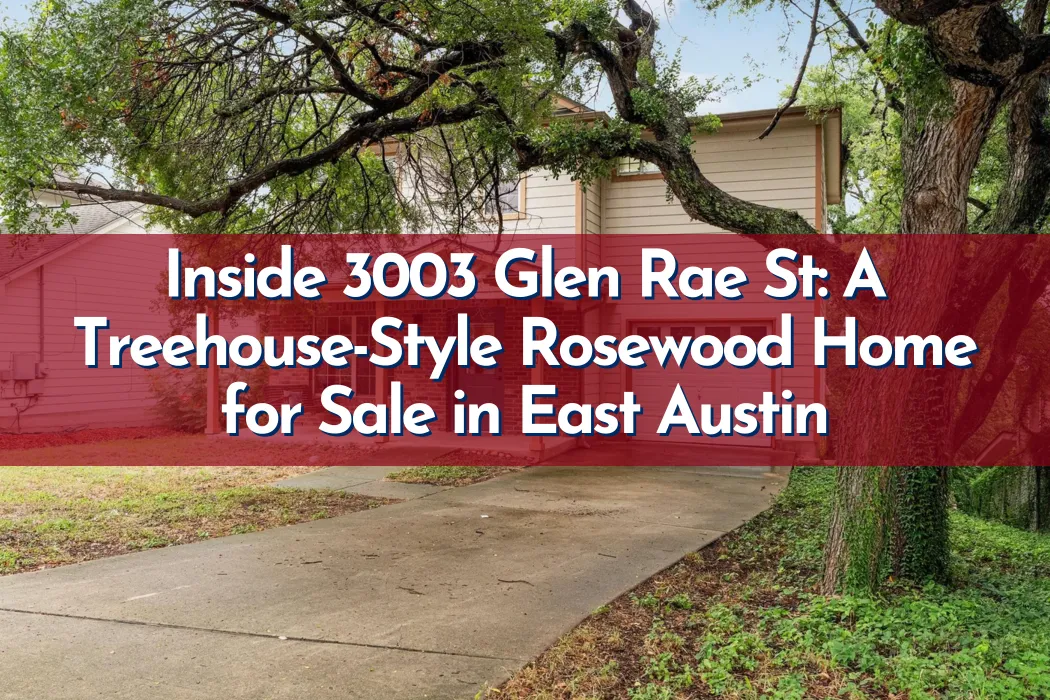Two-story home with wide front porch under mature oak trees at 3003 Glen Rae St in Austin's Rosewood neighborhood, 78702