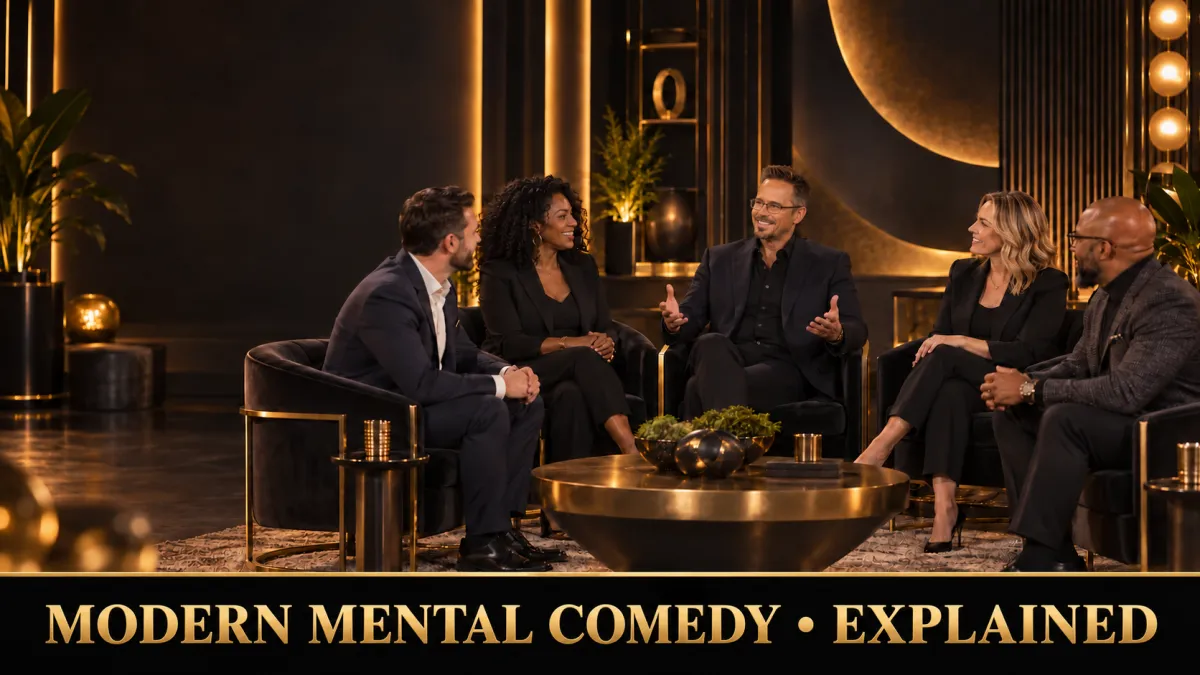 Elijah Edwards discussing Modern Mental Comedy, psychology, mentalism and audience connection with an executive conversation panel.