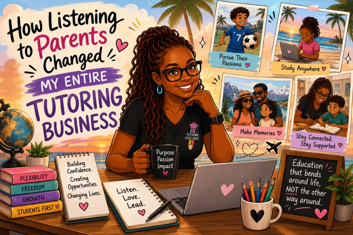 Colorful comic-style illustration of a Black educator building a flexible personalized learning environment for students and familie