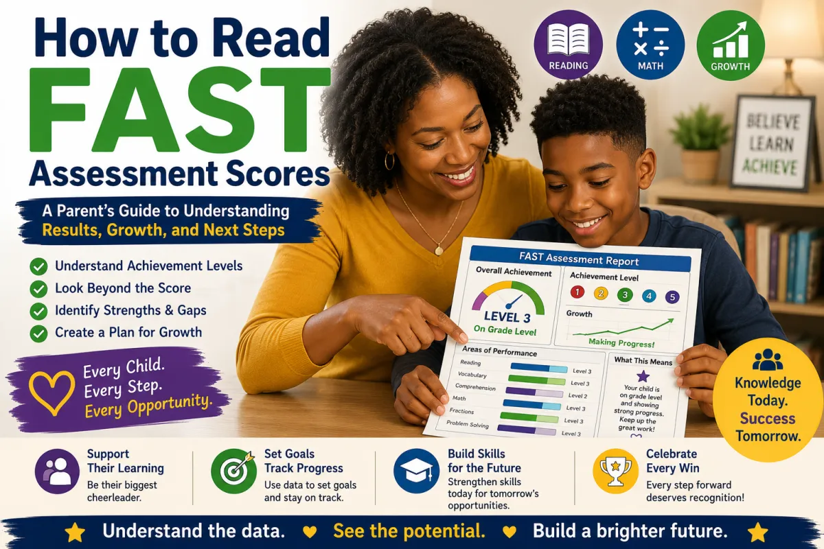 Florida parent guide to understanding FAST Assessment scores, achievement levels, student growth, learning gaps, and strategies to improve reading and math performance