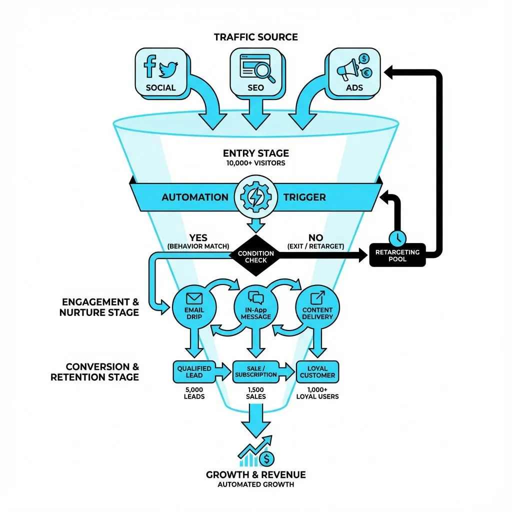 HyppoAds automated funnel system routing traffic and triggering conversions automatically