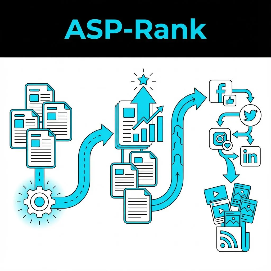 HyppoAds ASP-Rank system creating SEO blog content and automatically posting it to social media