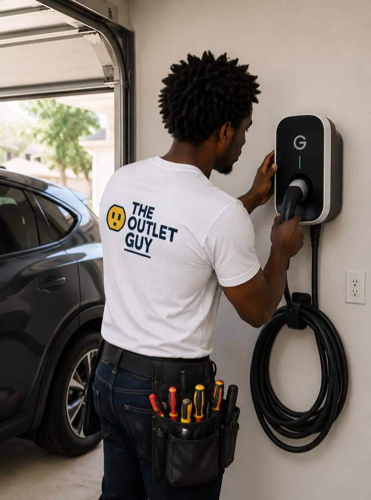 Electrician working on a wall outlet