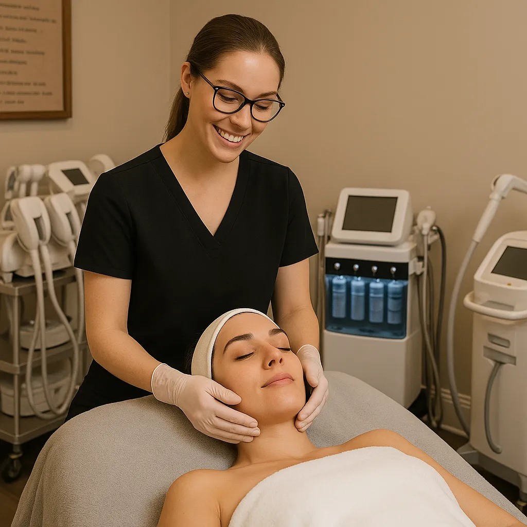 Licensed aesthetician performing medical-grade facial treatment at Tactus Health Sugar Hill