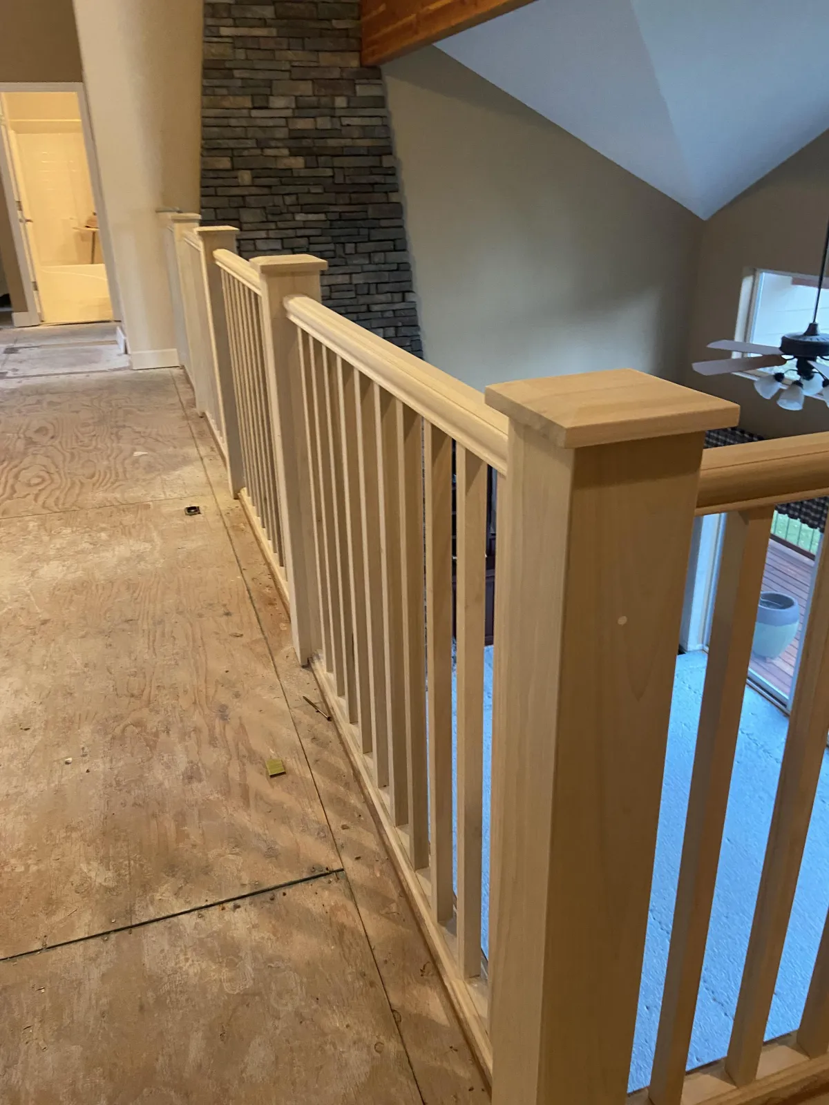 Staircase under construction with barndominium