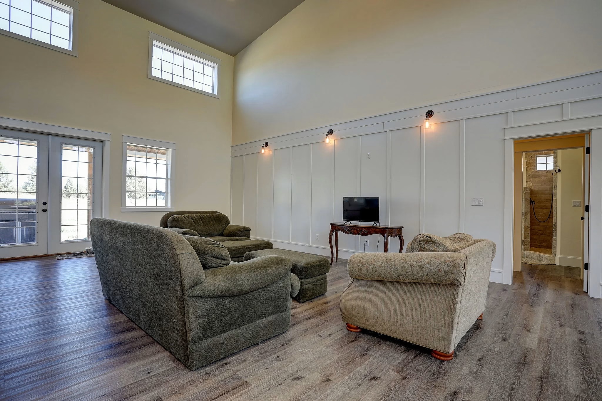 Living room with vaulted ceiling