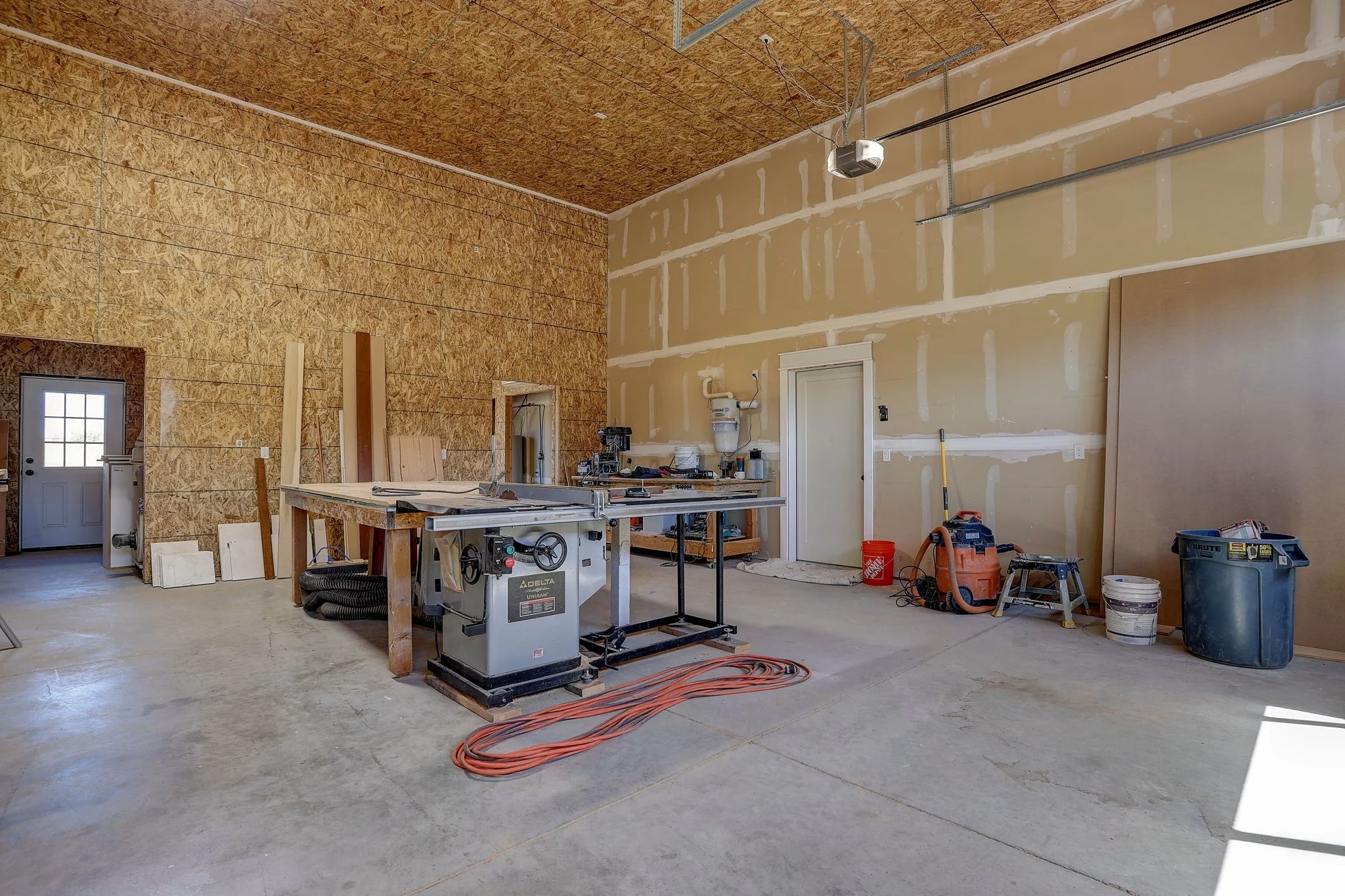 Woodworking workshop in barndominium