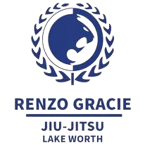 Logo of the Renzo Gracie of Weston Jiu-Jitsu Academy, showcasing a grappling figure in blue and white with a banner across the top displaying the school's name. Established in 2016, the academy provides students with world-class instruction in Brazilian Jiu-Jitsu and self-defense.