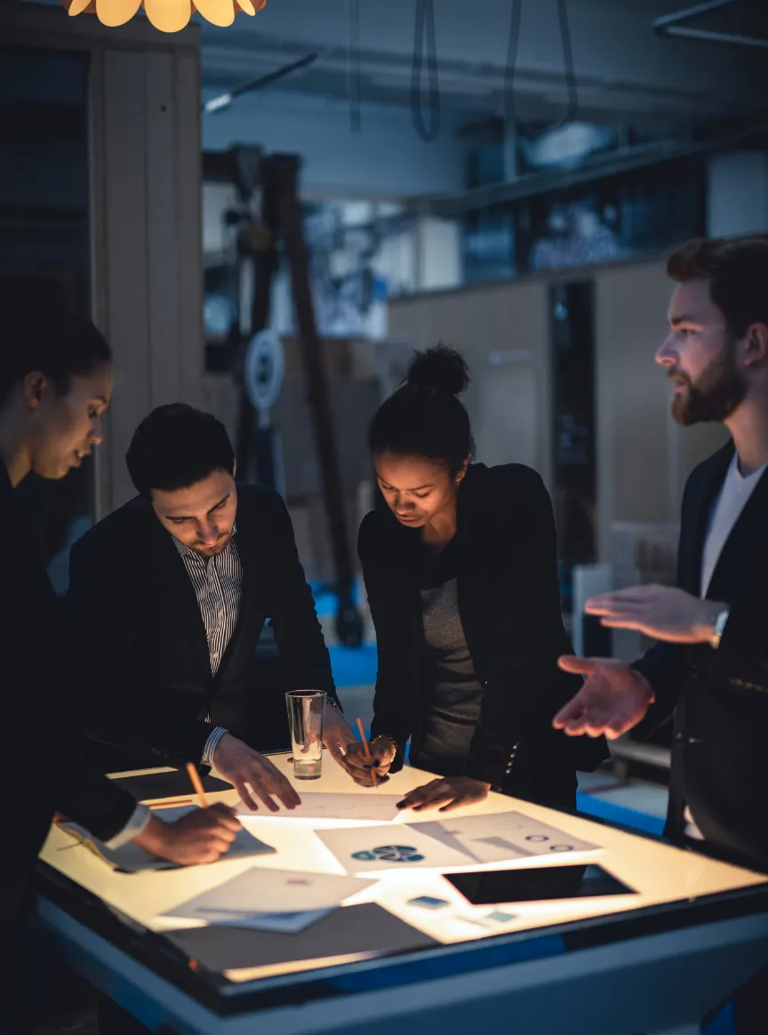 Marketplace ministry workspace with light-leak glows