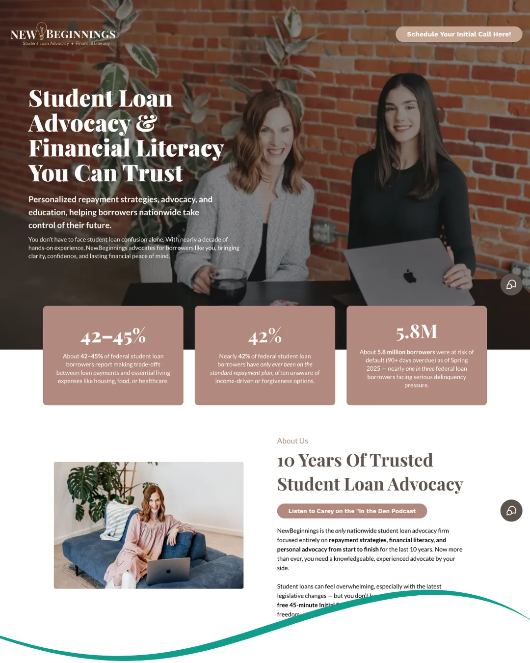NewBeginnings Spokane website — student loan advocacy built on KaizenCRM