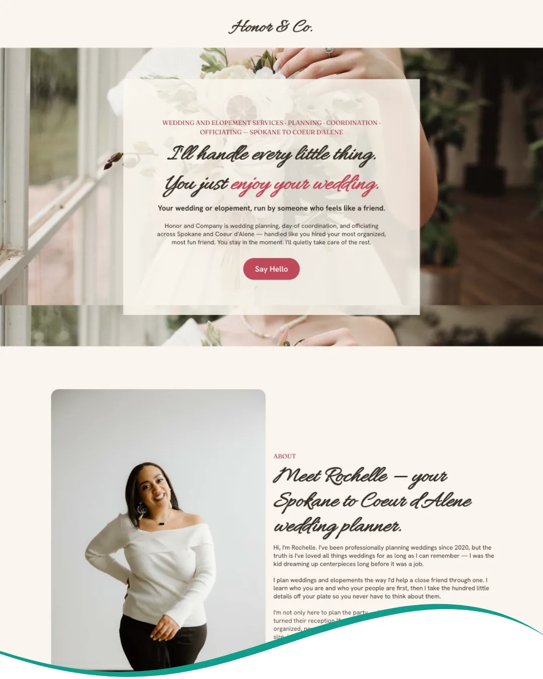 Honor and Company website — wedding planning built on KaizenCRM