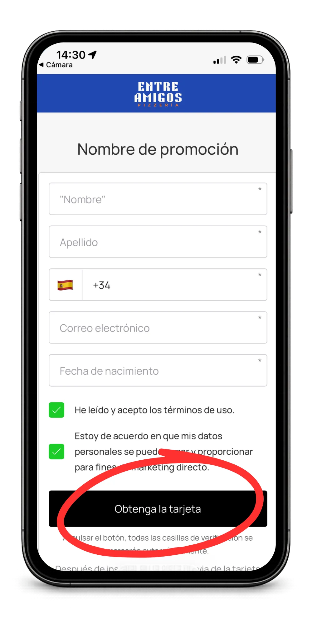 Registro de cliente en 30 segundos