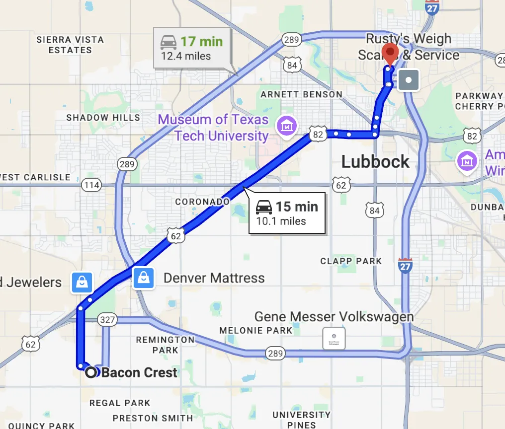 Bacon Crest Neighborhod to 1313 Jarvis Lubbock Map