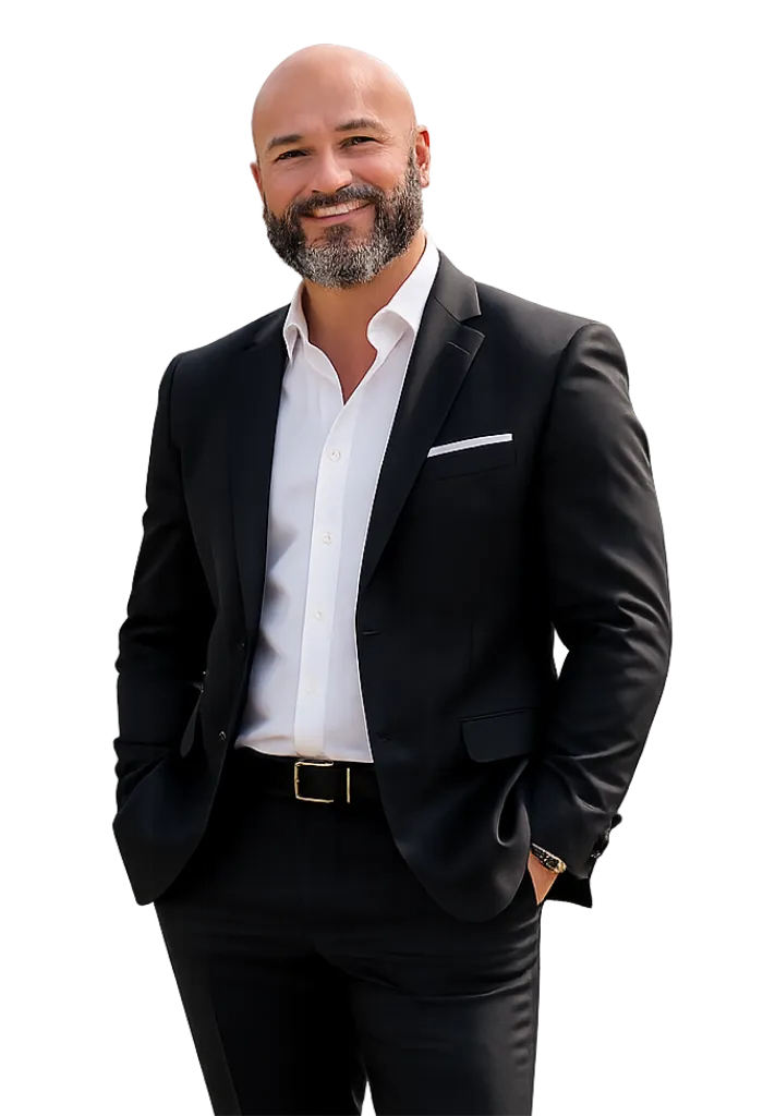 Friendly professional Realtor outside a Southern California home