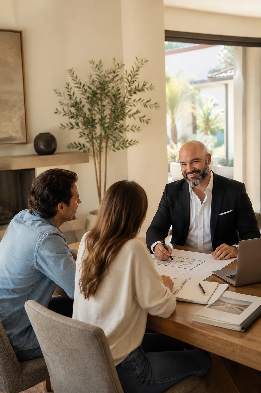 Southern California homeowners talking with a Realtor before selling.