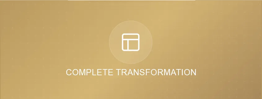 Icon representing complete transformation in a gold-themed design, emphasizing digital marketing services for business growth and professional online presence.