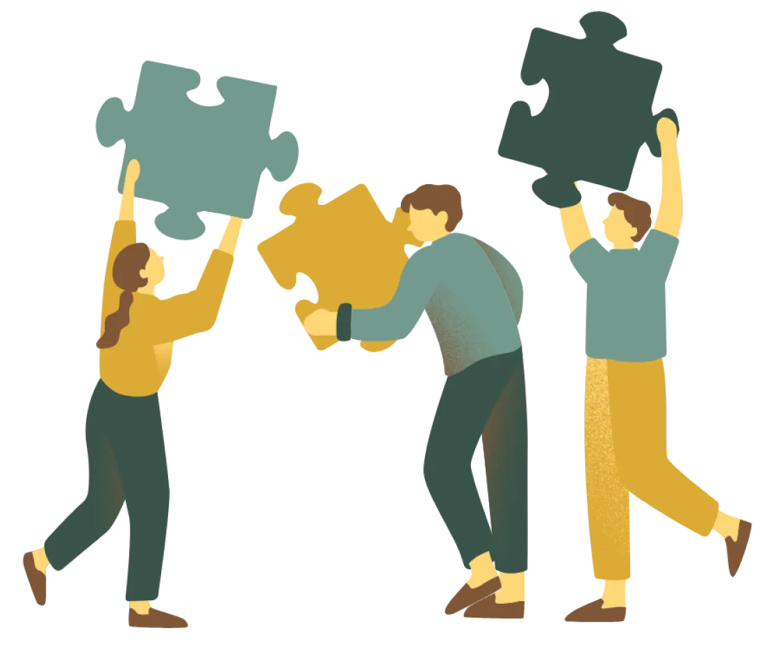 Illustration of people building puzzle