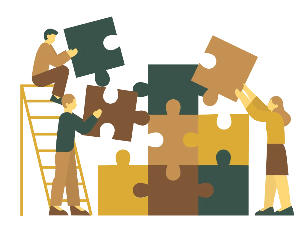Illustration of people building puzzle