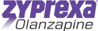 Logo of Zyprexa, with the brand name in bold, italicized, and purple font. . Underneath 'Zyprexa', in smaller grey letters, is the generic name of the medication, "Olanzapine".