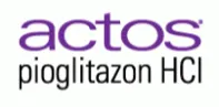 Logo of Actos, with "actos" in lowercase, bold, purple font. Below, in smaller, lighter font, is the generic name of the medication "pioglitazon HCl".