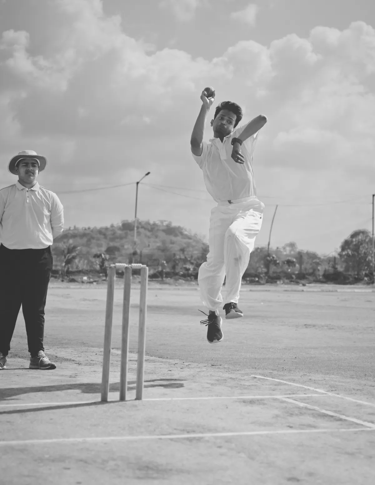 Gritty raw training photo of a cricket athlete locally in West Frisco