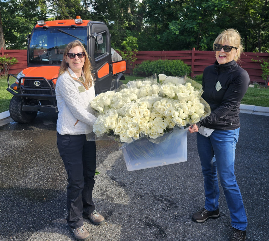 Volunteers carrying flowers at the Flowers of Remembrance