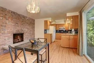 Brick masonry accent wall in kitchen area