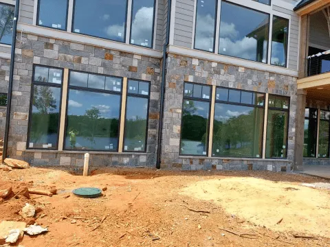 Decorative stone accent walls on new home construction