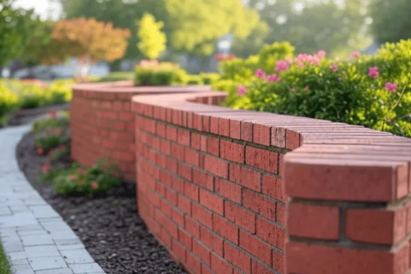 Brick retaining wall in landscape in Burlington NC