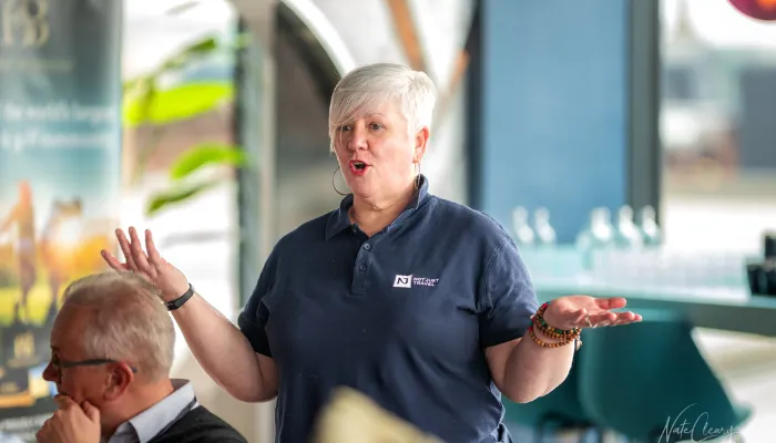 Woman speaking at networking event