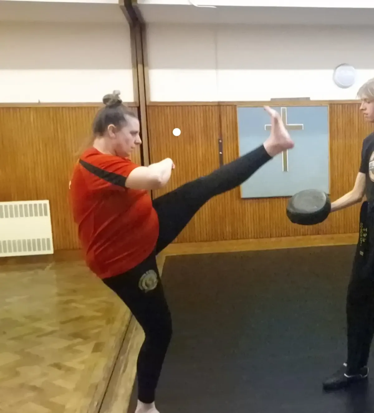 Assistant Instructor Sharon Allard showing a Axe Kick