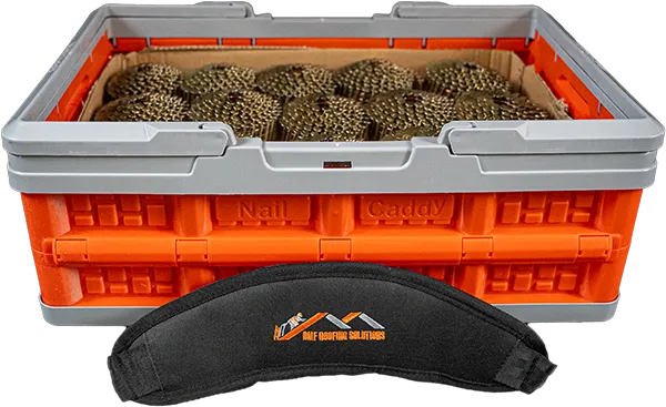 BMF Roofing Solutions nail caddy with nails inside and padded strap