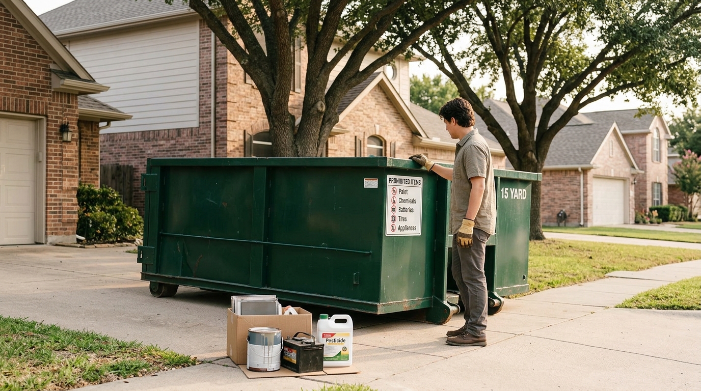 Wondering what items cannot be put in a dumpster rental in Dallas? Avoid extra fees and stay compliant with our local guide for DFW residential and commercial projects.