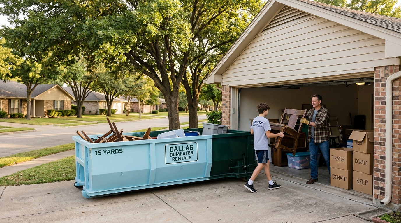 Need a roll off dumpster rental for garage cleanout in Richardson? Dallas Dumpster Rentals offers 10, 15, and 20-yard bins for quick, local junk removal. Book today!