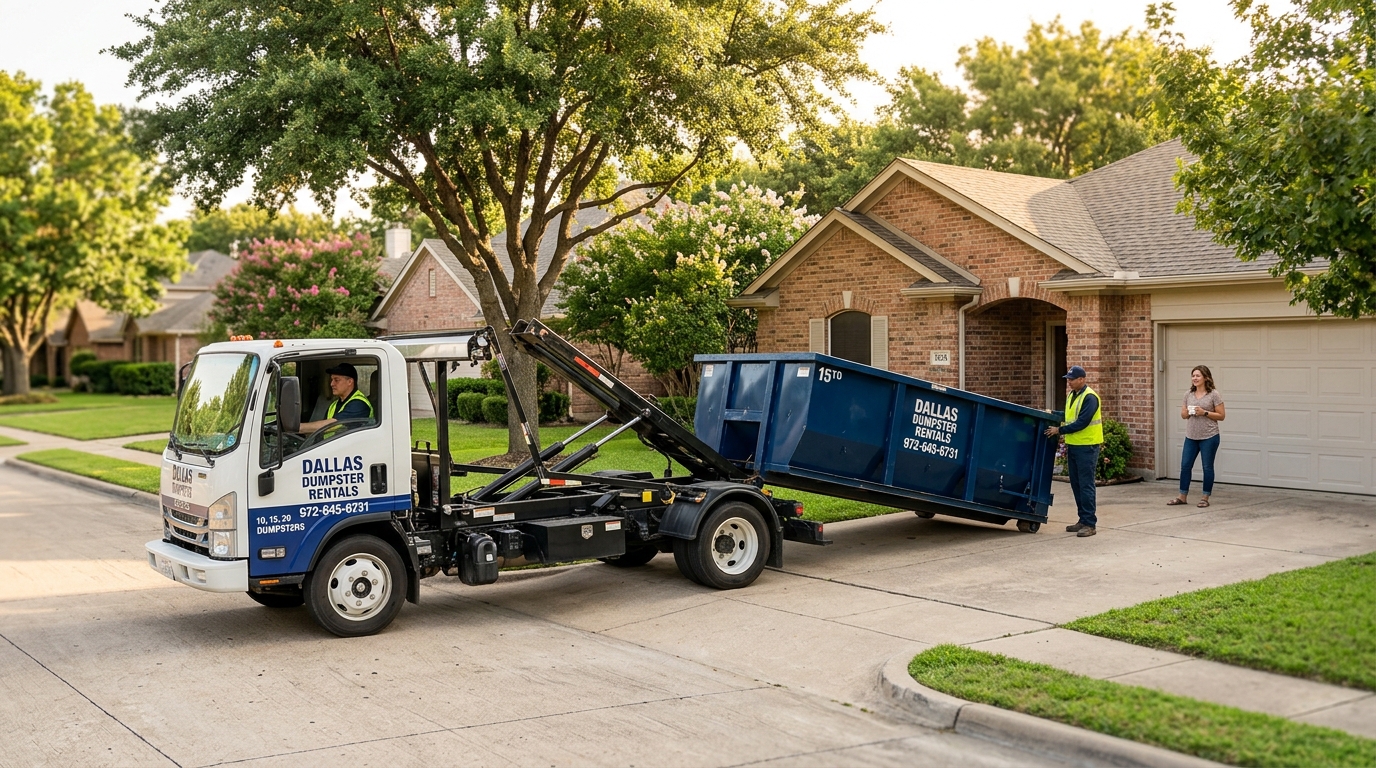 Need a fast cleanup? Dallas Dumpster Rentals offers expert same day dumpster delivery service in Dallas TX. 10, 15, & 20-yard roll-offs available now. Call 972-645-6731!