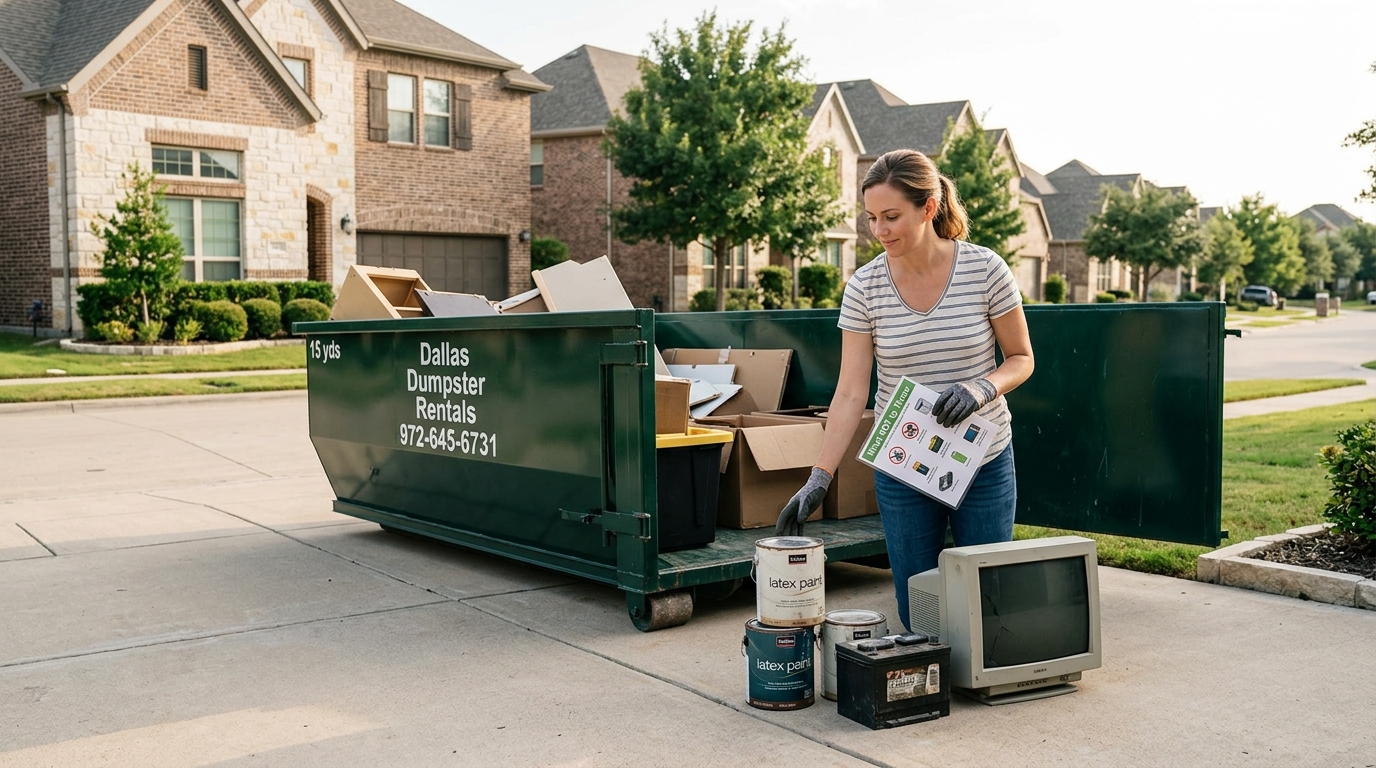Wondering what items are not allowed in a dumpster rental in Dallas? Avoid fines and delays in DFW by learning about prohibited waste for your next project.