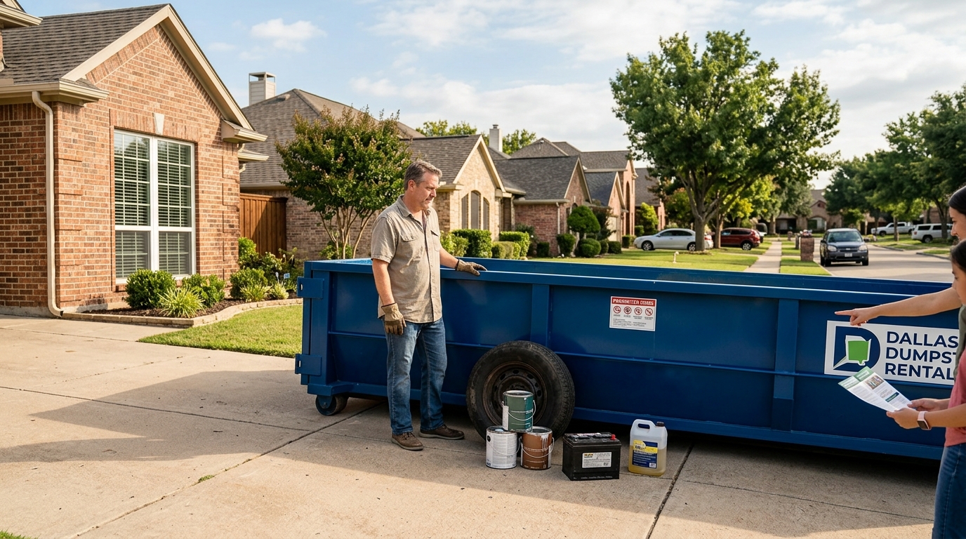 Wondering what items are prohibited in Dallas dumpster rentals? Read our expert guide for DFW residents to avoid fines and ensure safe disposal of waste.