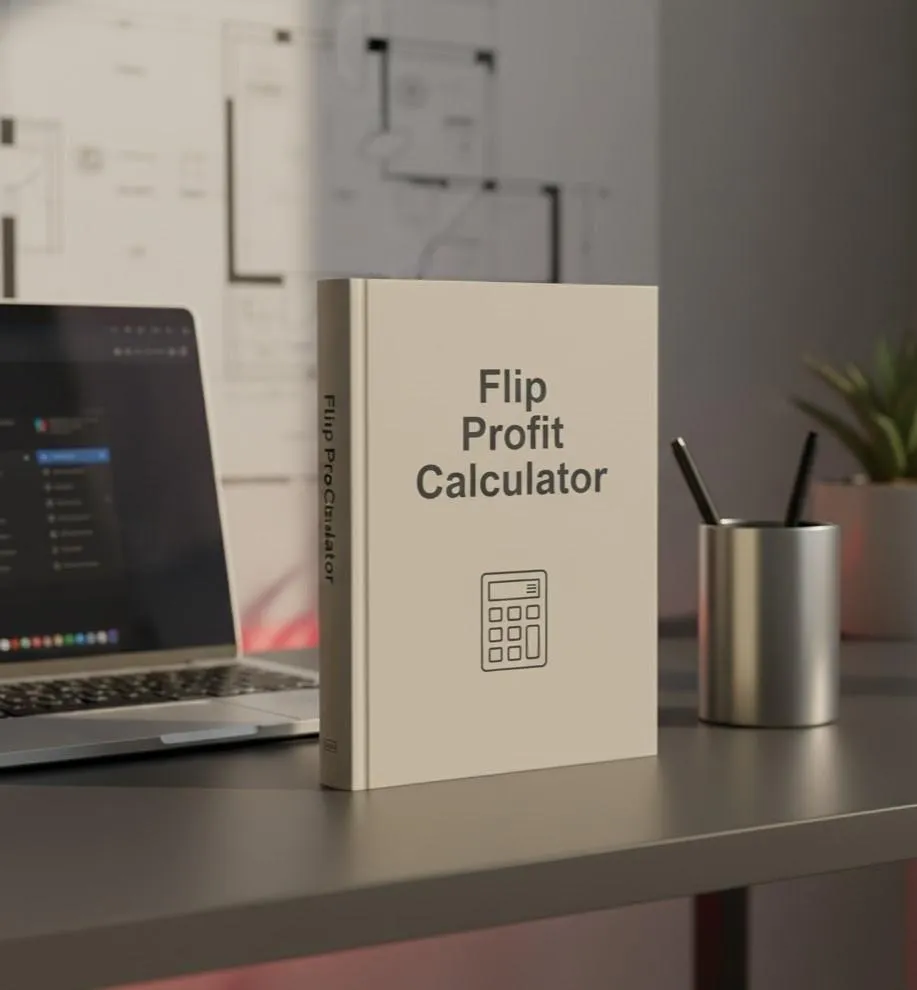 Flip Profit Calculator eBook cover on a clean desk