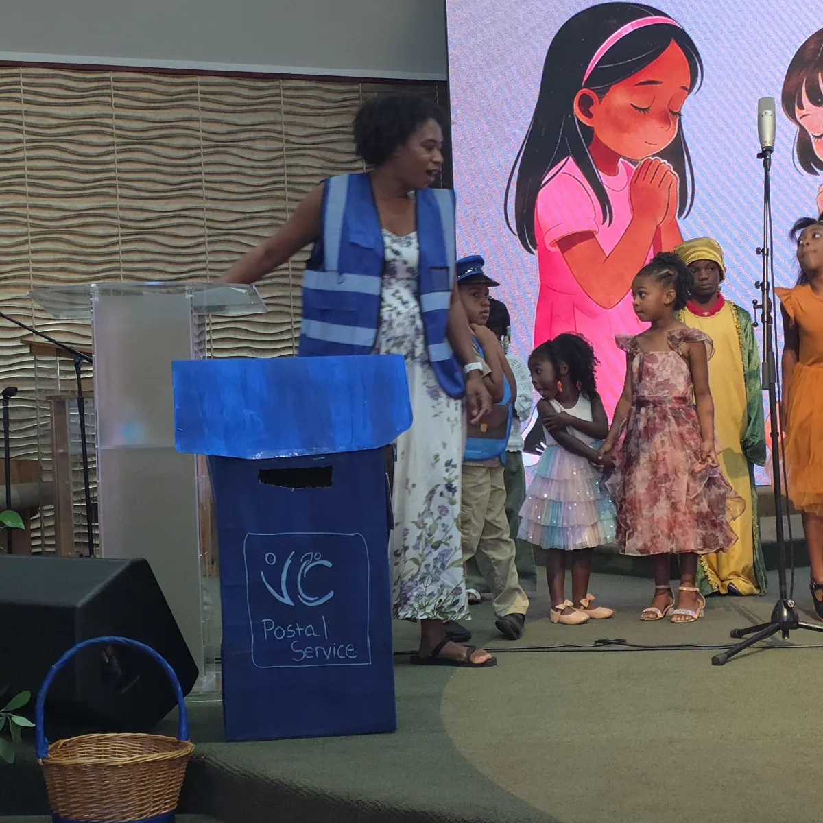 Children gathered warmly during the Children's Story moment in church service