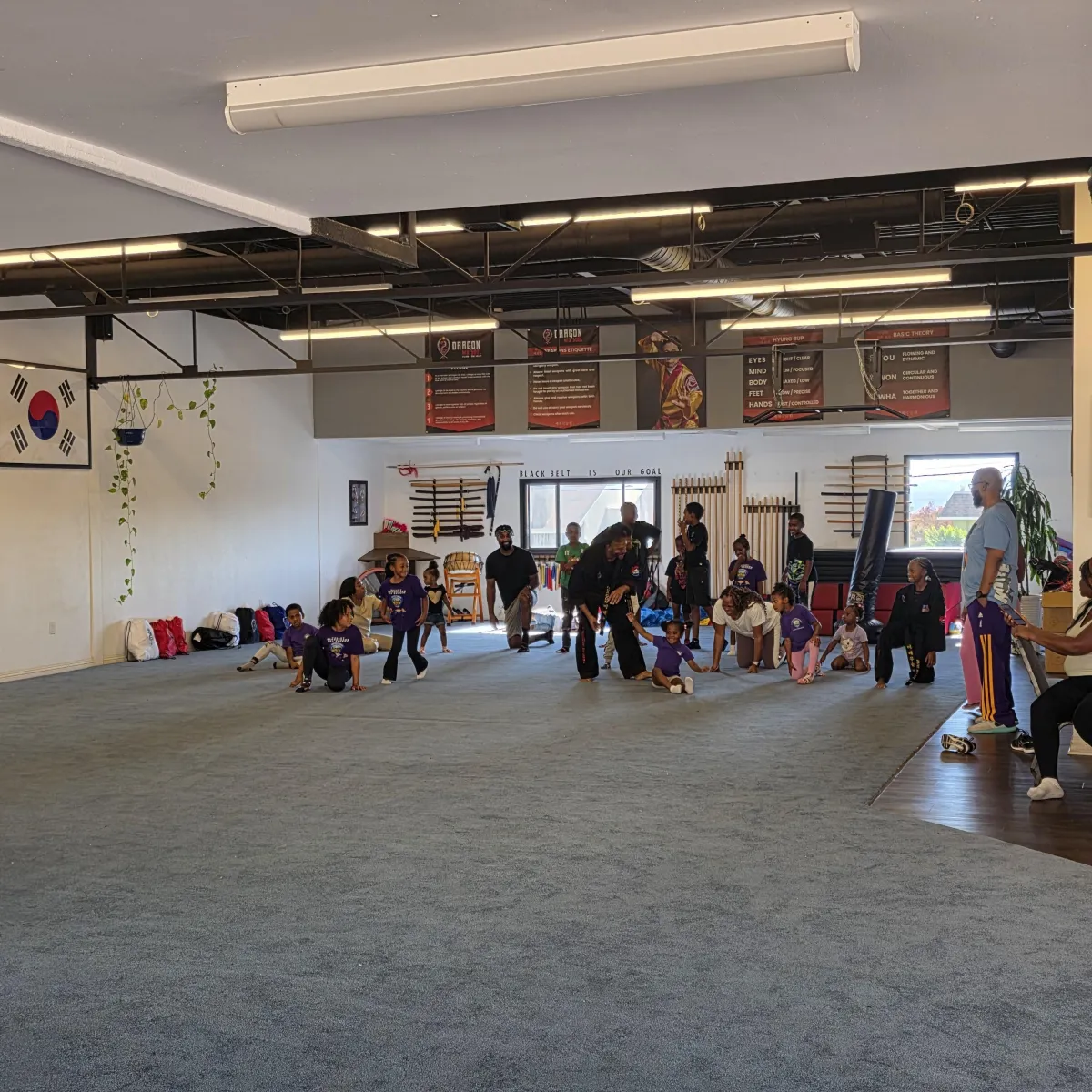Families and children gathering happily together in church community