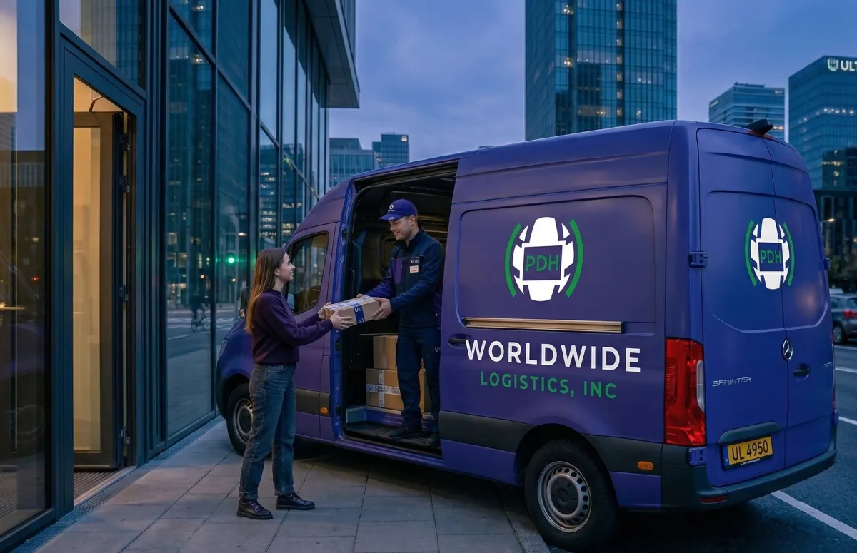 Courier handing a package to a recipient