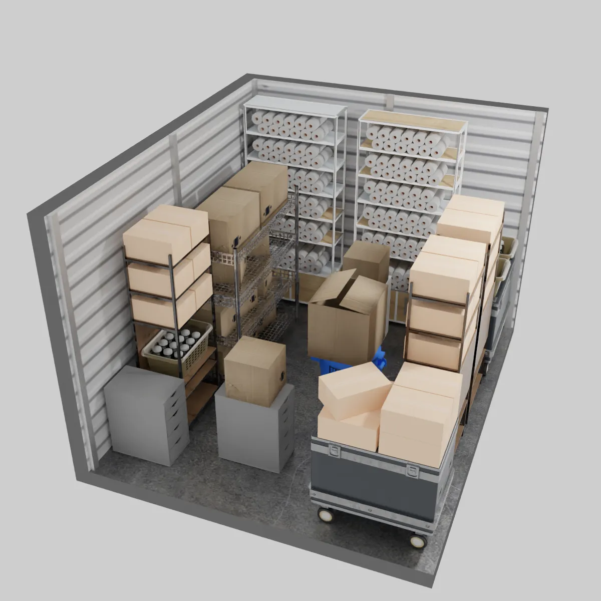 A metal box with a gun on top of it