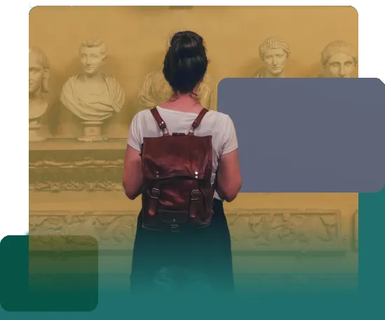 Girl with Backpack Looking at Art