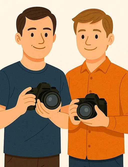 Illustration de Patrick et Didier, deux frères passionnés de photographie, fondateurs des sorties photo à Évreux.